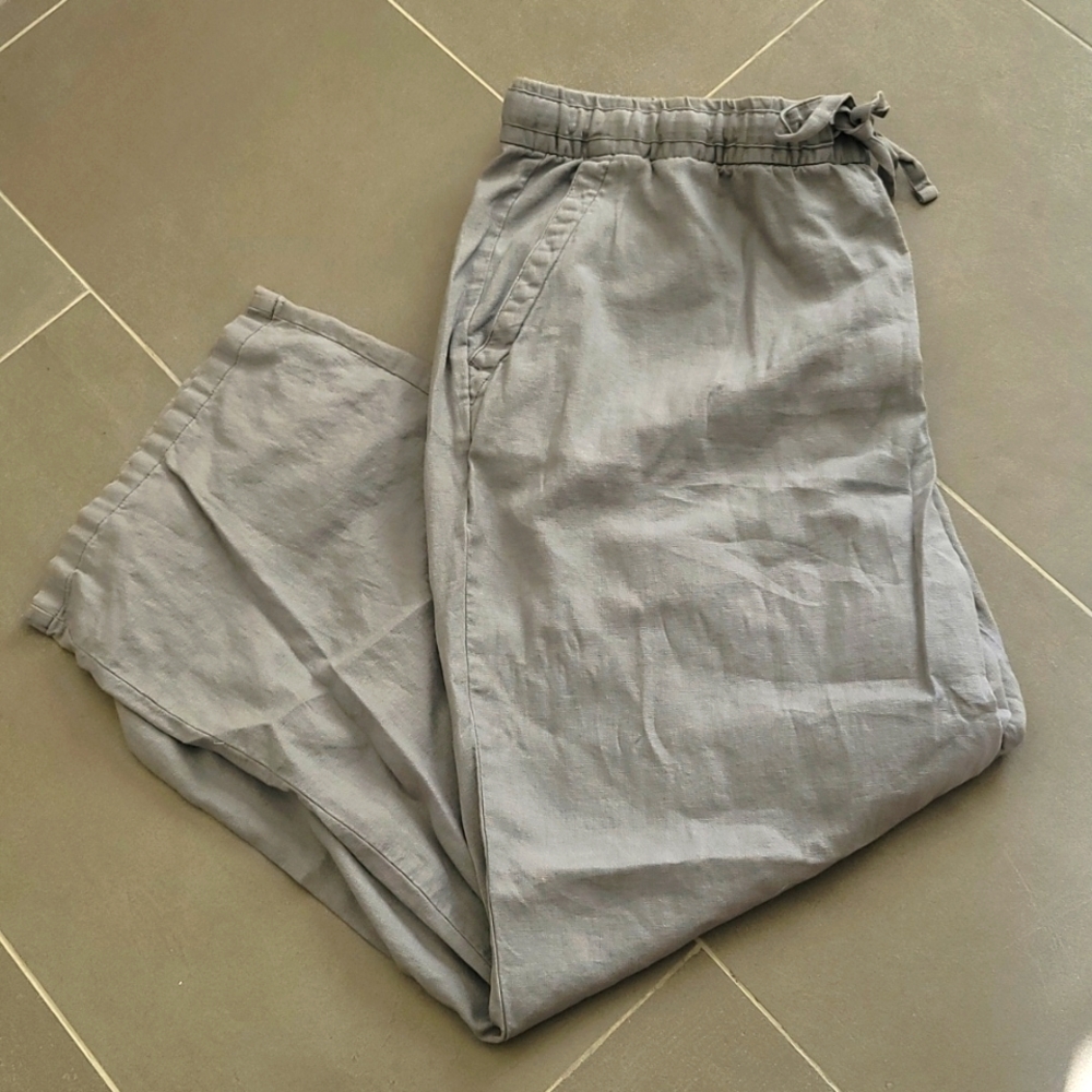 Old Navy Gray Linen Pants Drawstring Waist